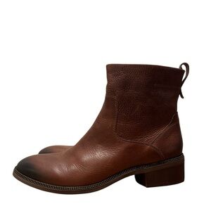 Franco Sarto Brindle Brown Leather Ankle Booties Size 10 Block Heel Zip Boots